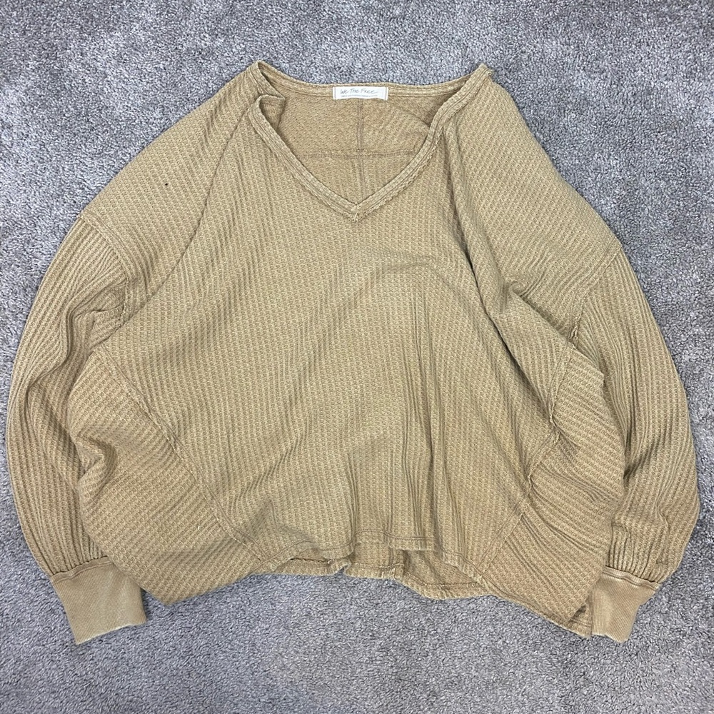 Free People Coraline‎ Thermal Top Shirt in Olive Tapenade